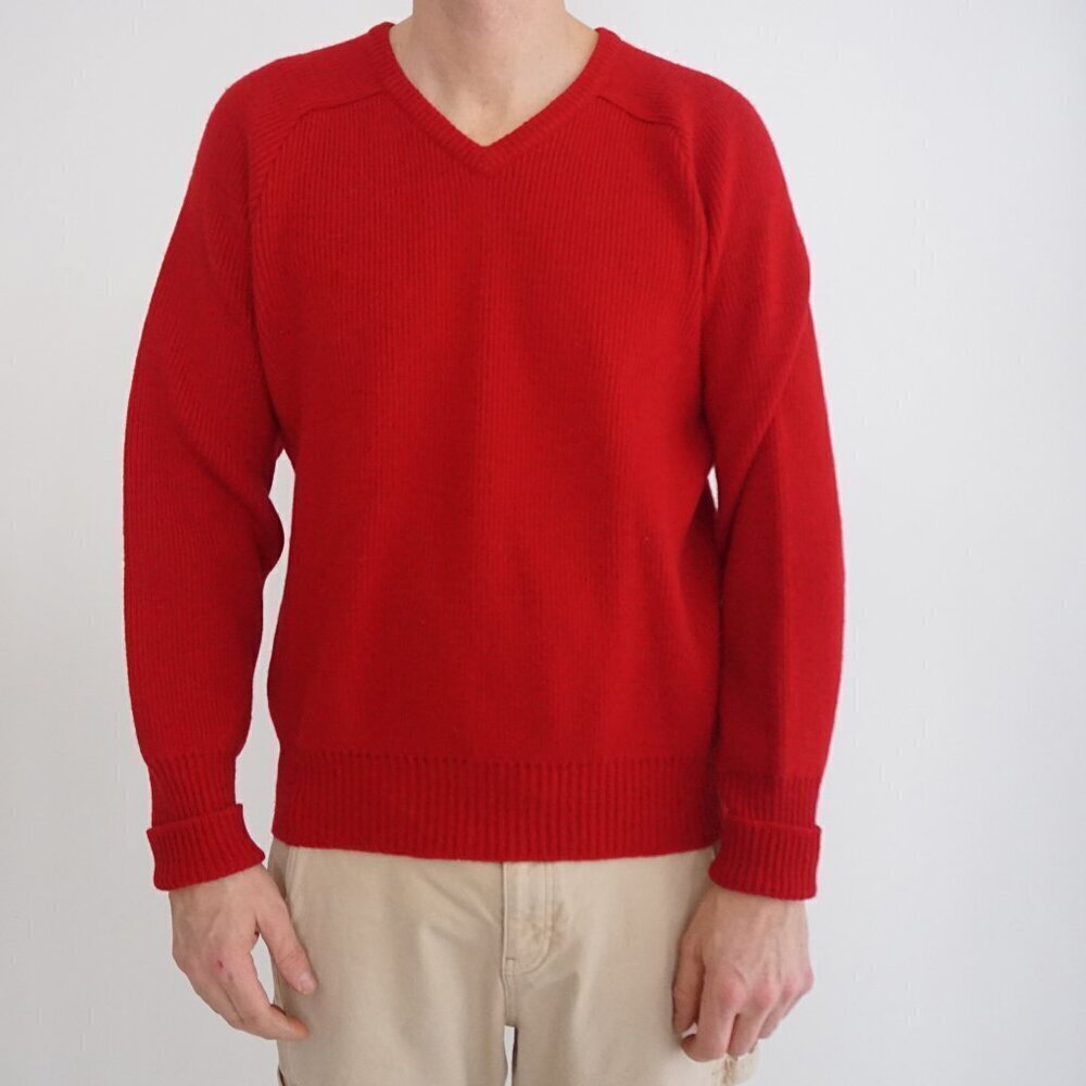 Vintage '90S Ingo Red 100% Wool Eclectic Grandpa V-Neck Sweater Medium